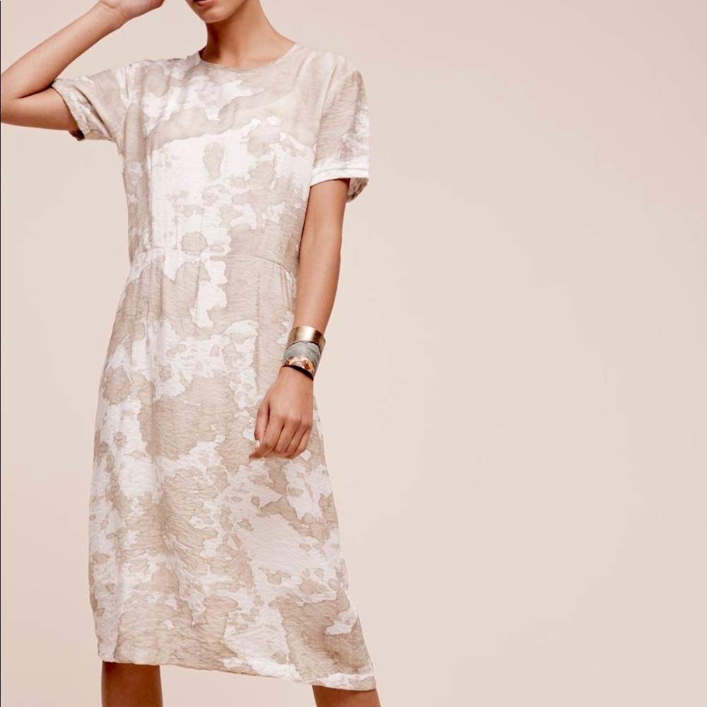 LACAUSA “tea stain” neutral tie-dye midi dress